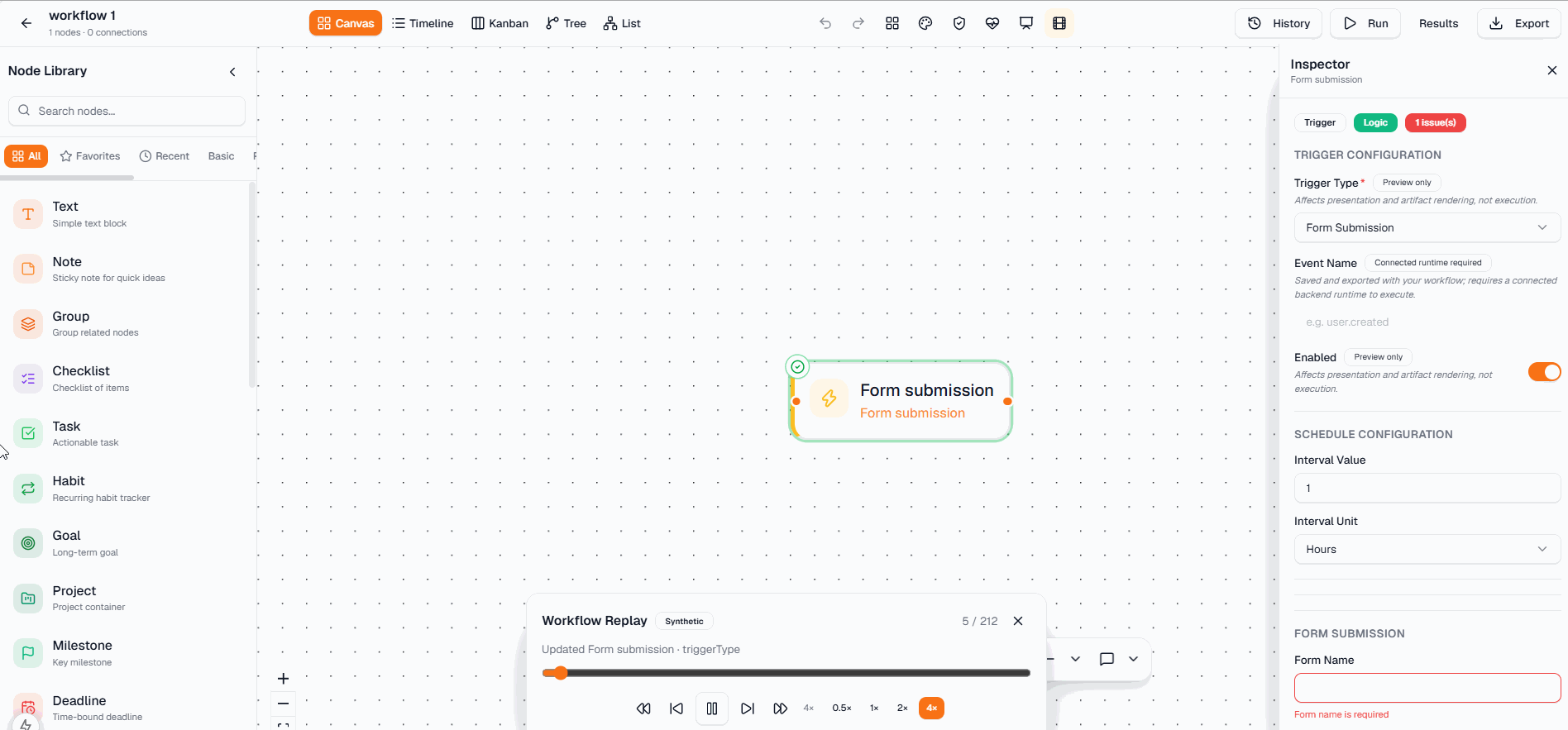 FlowForge workflow replay recording animation