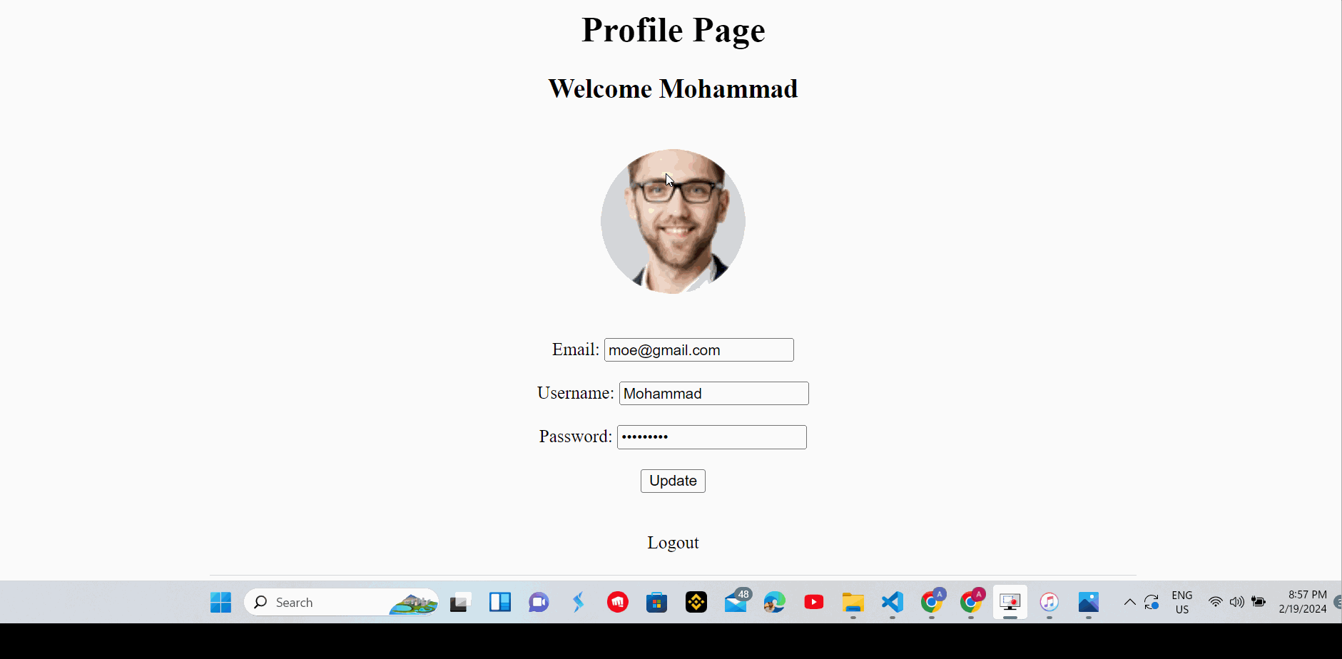 Recorded Mystic Marketplace profile editing flow