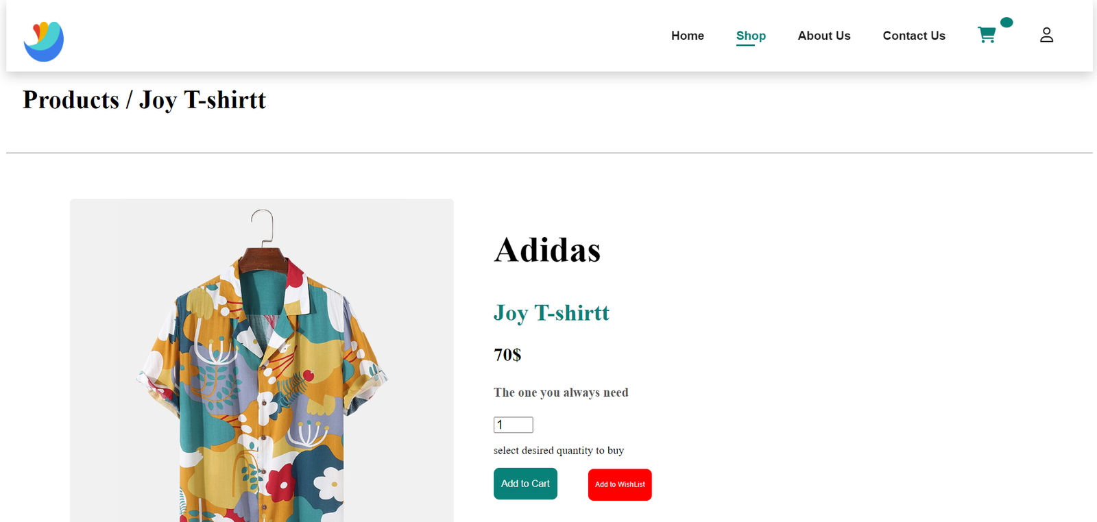 Mystic Marketplace product details page for a shirt